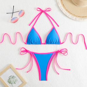 2025 Maillot de bain bikini 2 pièces pour femme, de marque de luxe, personnalisé, effet ventre plat, push-up, imprimé, coupe coquine, dos nu, lanières en V, séchage rapide - Product Image 1