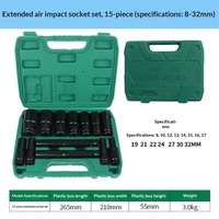Jeu de douilles à chocs profondes 1/2 pouce, 15 pièces, 8-24 mm, douilles hexagonales métriques en acier Cr-Mo pour clé à chocs pneumatique, outils de réparation automobile