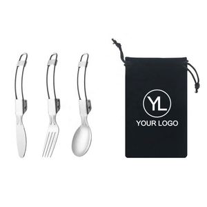 Ensemble de couverts de voyage pliables en acier inoxydable avec logo personnalisé, cuillère, fourchette, couteau, pour les événements en plein air, cadeaux promotionnels - Product Image 1