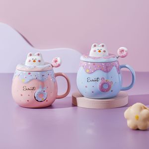 Mug en céramique 3D mignon en forme de donut et de <span class=keywords><strong>lapin</strong></span> 400 ml - <span class=keywords><strong>Tasse</strong></span> à café créative en forme de <span class=keywords><strong>lapin</strong></span> de dessin animé avec couvercle et cuillère, ensemble cadeau idéal pour le bureau - Product Image 2