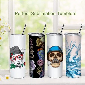 Gobelets de sublimation de 20 oz, lumineux dans le noir, fins et droits, vierges, avec paille et couvercle, pour tasses à café et thermos - Product Image 3