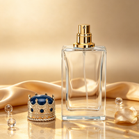 Flacons de parfum carrés en verre transparent 50ml/100ml vides avec pulvérisateur à pompe, boîte cadeau et impression sérigraphique