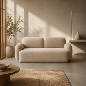 Canapé deux places Boucle avec accoudoirs arrondis, profil bas, assise profonde, en tissu peluche, moderne pour salon et appartement - Product Image 2