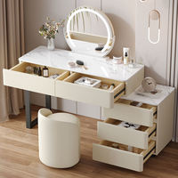 Commode flottante moderne de luxe à 5 tiroirs en bois pour chambre et hôtel, avec éclairage pour maquillage et rangement pour artistes