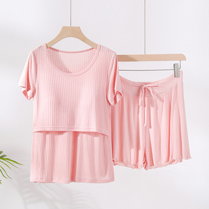 Ensemble de maternité à manches courtes et pantalon court, hauts de maternité, vêtements de <span class=keywords><strong>grossesse</strong></span> modaux pour femmes, vêtements de maison d'été personnalisés, vente en gros - Product Image 3