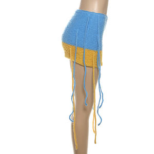 Viviblook Z103SK01 Nouvelle jupe décontractée pour femmes, couleur unie, taille haute, jupe mini en tricot serré avec pompon - Product Image 3