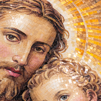 Mosaïque murale religieuse personnalisée Saint Joseph en feuille d'or, art mural artisanal pour villa, hall d'hôtel, crédence