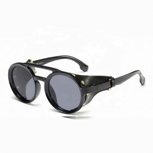 Gafas de Sol Redondas Vintage de Metal con Logotipo Personalizado al por Mayor 2021, Gafas de Sol Steampunk con Protección Lateral de Cuero y UV400 para Hombre - Product Image 6