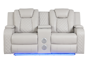 Ensemble de canapés carrés inclinables et convertibles à LED et à alimentation électrique, en similicuir, pour appartements et hôtels - Product Image 1
