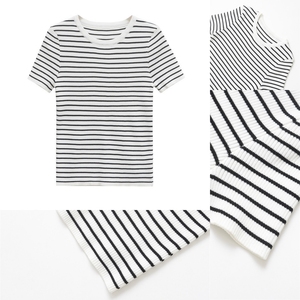 Trendy Boutique 2025 Clothes Women Vendor Elegant Sexy Blouses <strong>Shirt</strong> Knitted Short Sleeve Stripped Cropped Tops T-<strong>shirt</strong> - Product Image 2
