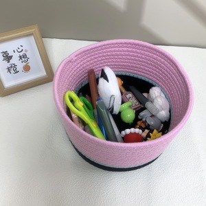 Woven <b>Storage</b> <b>Basket</b> With Lid Round Cotton <b>Rope</b> Covered Organizer For Desktop Living Room Entryway Coffee Table Cosmetics - Product Image 3