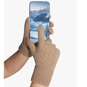 Gants en laine thermique tricotés jacquard de couleur unie, longs et épais pour les étudiantes - Product Image 4
