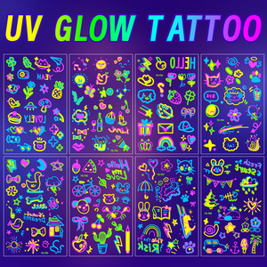 Tatuajes Temporales Fluorescentes de Mariposas al por Mayor, Pegatinas de Tatuajes Faciales que Brillan con Luz UV para Festivales de Música, Discotecas, Bares y Fiestas - Product Image 1