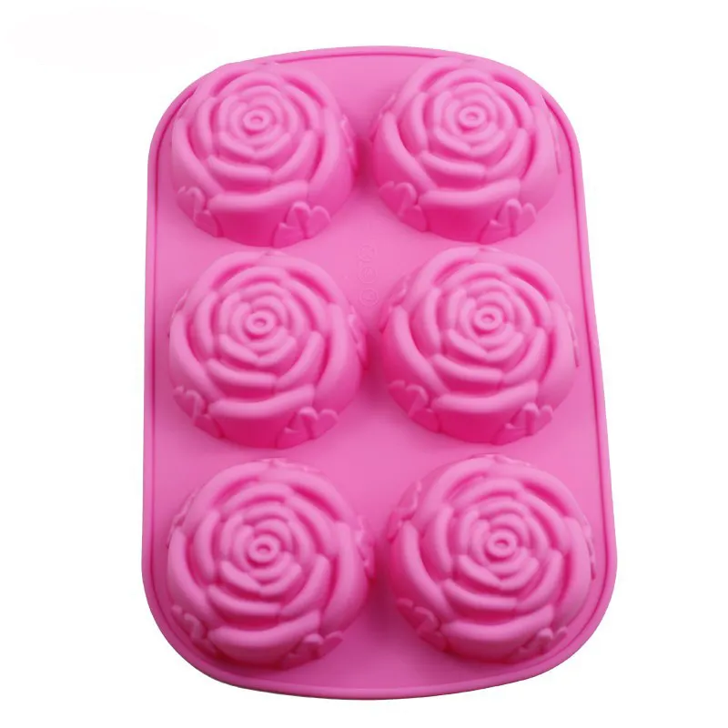 6 Rosa moldes de pastel de silicona de jabón moldes torta herramientas moldes de logotipo personalizado de 3-10 días 10 Pcs Rosa sostenible equipada