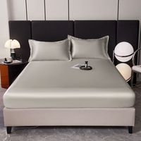 Parure de lit 3 pièces en polyester couleur unie, effet soie glacée lavée, avec drap-housse et taies d'oreiller pour chambre à coucher