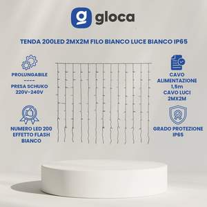 Guirnalda de Luces Gloca 2m X 2m Cable Blanco IP65 Luz Blanca Decoración para Fiestas en Interiores y Exteriores - Product Image 2