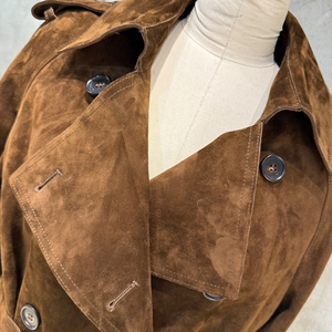 Abrigo Largo de Gamuza Marrón Oscuro con Doble Botonadura y Cinturón para <span class=keywords><strong>Mujer</strong></span>, Chaqueta de Cuero Genuino - Product Image 3