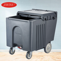 Bacs de transport isothermes Jiwins NSF pour hôtel, en plastique gris PE/PU, 110 L, chariot à glace mobile, chariot à roulettes avec couvercle coulissant