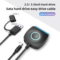 Kabel Adaptor USB 3.0 ke SATA 2-in-1 dengan Inti Tembaga Tipe-C untuk Konversi Hard Disk Mekanik/SATA SSD 2.5/3.5 inci