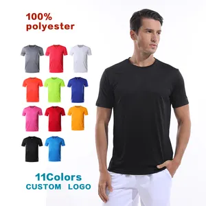 थोक कस्टम लोगो मुद्रण 11 रंग के लिए 100% पॉलिएस्टर बनाने की क्रिया दौर गर्दन सादे टी शर्ट पुरुषों
