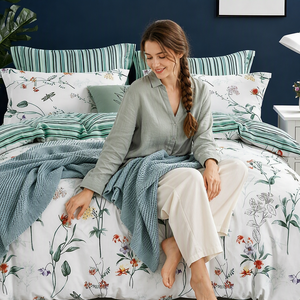 Juego de Ropa de Cama de Algodón con Diseño de Libélulas y Flores Silvestres, Funda de Edredón con Rayas Florales, para Venta al por Mayor y Dropshipping en la UE, 3 Piezas - Product Image 3