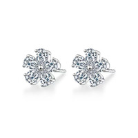Orecchini a Perno in Platino Pt950 con Diamanti da Laboratorio a Forma di Fiore, Orecchini Raffinati con Diamanti, Orecchini a Perno Piatti