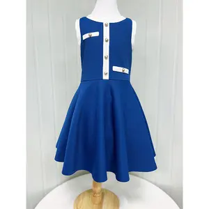 女孩气质休闲连衣裙无袖派对夏季蓝色公主裙主持节目