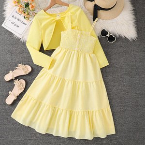 Abiti da ragazza di vendita calda 2025 primavera nuovo abito a bretelle floreale per bambini di grandi e medie dimensioni giacca a maniche lunghe all'ingrosso - Product Image 1