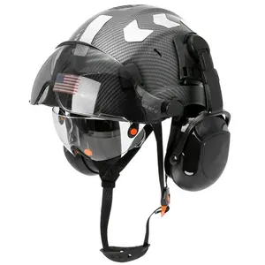 Wejump Carbon Fiber Pattern Outdoor Hard Hat Visor Built In Goggle Earmuff Reflective Sticker ANSI Class C Safety Helmet