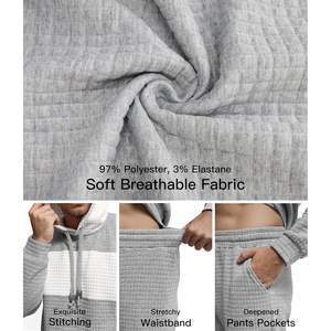 Ensemble de survêtement personnalisé pour homme 2 pièces : sweat à capuche et pantalon de jogging en jacquard gaufré, tenue décontractée respirante à manches longues - Product Image 3