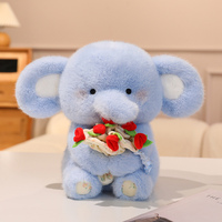 Peluche Éléphant Personnalisée Super Douce avec Remplissage en Coton PP Tenant un Bouquet de Roses Multicolore pour Cadeaux de la Saint-Valentin
