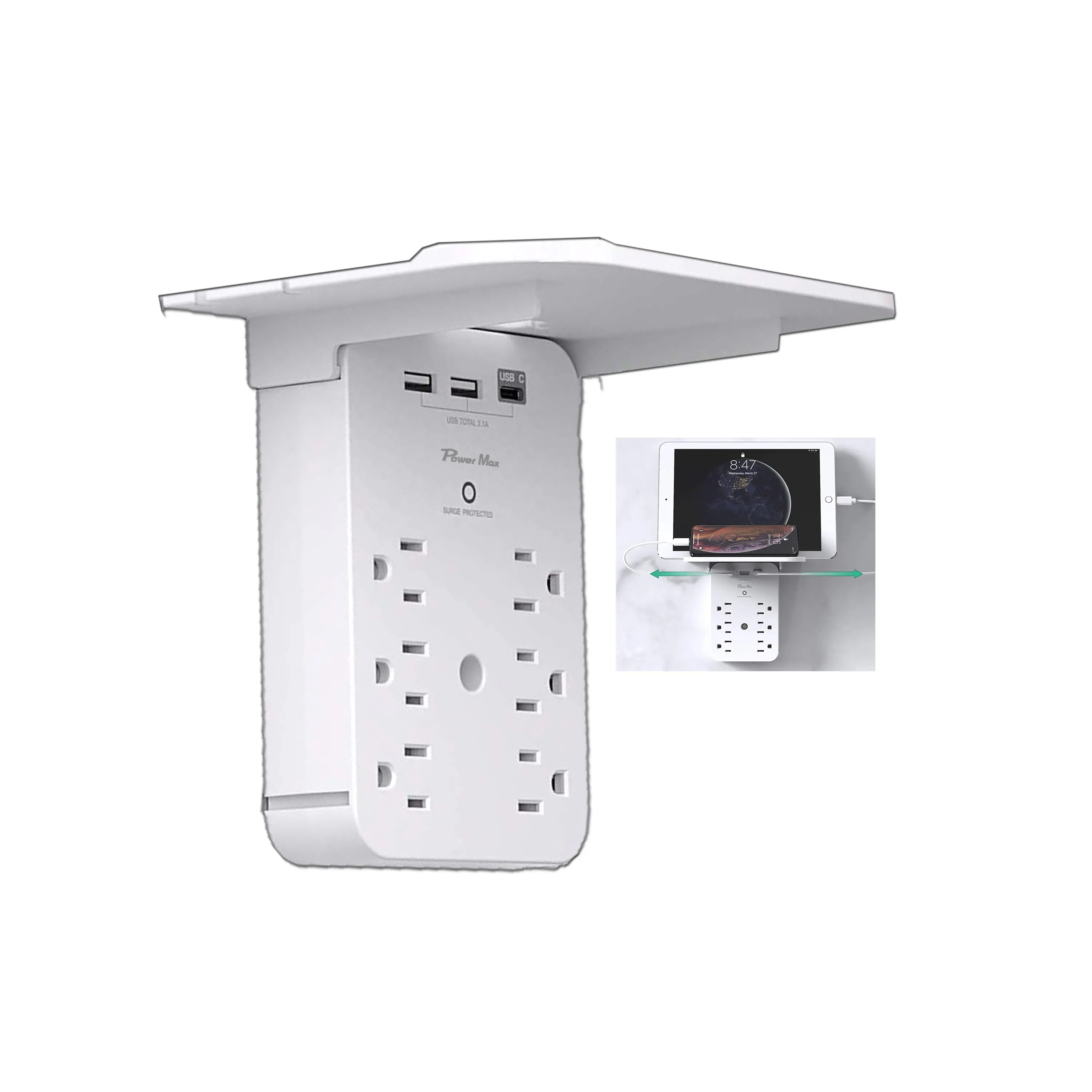 Adaptateur de prise mural USB PD plaque de couverture LED veilleuse guide pour la maison double USB PD Ports de charge Extender pour voyage à la maison
