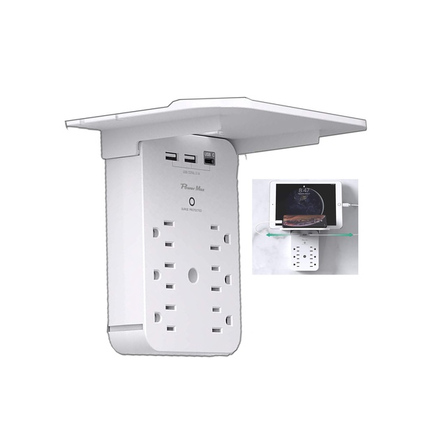USB Wall Charger 3-sided Surge Protector Multi Plug, 5 Outlet Extender With 4 USB Charging Ports 1 USBC 4.5A