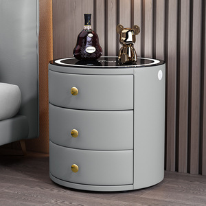 <strong>Round</strong> Luxury Smart Bedroom <strong>Bedside</strong> <strong>Table</strong>, 3 Drawer Wooden Nightstand with Wireless Charging &amp; USB Charging - Product Image 1
