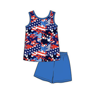 Conjunto de ropa personalizado BSSO1994 para bebé, diseño rojo del 4 de julio, conjunto sin mangas para verano, venta al por mayor - Product Image 5