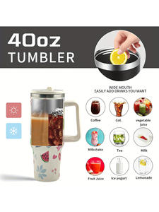 Vente en gros de gobelets isothermes sous vide de 40 oz, gobelets isothermes en acier inoxydable à dessin animé, gobelets de voyage d'extérieur avec poignée et sangle - Product Image 1