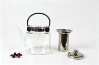 Théière en verre avec poignée en métal noir, infuseur amovible en acier inoxydable 201, bouilloire domestique, coffret cadeau