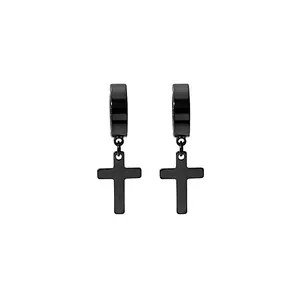 Classic Men Clip On Earring Stainless Steel Non Piercing Punk Cross Dangle Drop Earrings