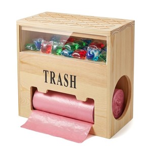 Wooden <b>laundry</b> detergent pod <b>storage</b> box with lid, kitchen countertop trash can bag roll <b>storage</b> box, cling film - Product Image 2