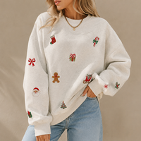Sweat-shirt surdimensionné personnalisé pour femme, col rond, épaules tombantes, en coton vintage, broderie de Noël de haute qualité, pull décontracté