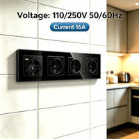 Prise murale UBARO 4 gangues EU avec ports USB A+C 16A 220V, panneau en verre trempé et ABS, 295mm