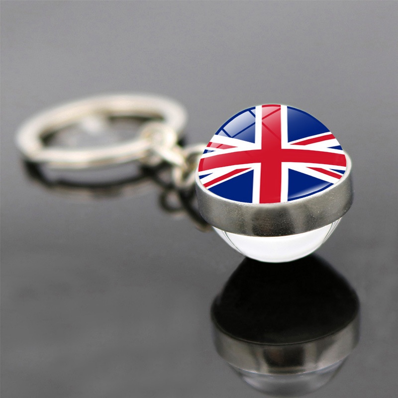 Top 32 Keychain Pendant Double-Sided Football Time Gemstone Glass Ball Durable Metal Keychain