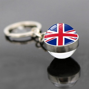 20mm Keychain Pendant Double-Sided Football Time Gemstone Glass Ball Durable Metal Keychain