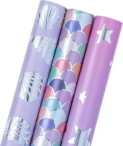 Purple glowing star-shaped shell mermaid scale <b>pattern</b> aluminum-coated <b>paper</b> packaging <b>paper</b> for girl kid baby shower - Product Image 5