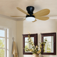 Ventilateur de plafond LED E27 E26 avec 6 pales, douille décorative en bois, télécommande, ventilateur de plafond moderne BLDC avec lumière