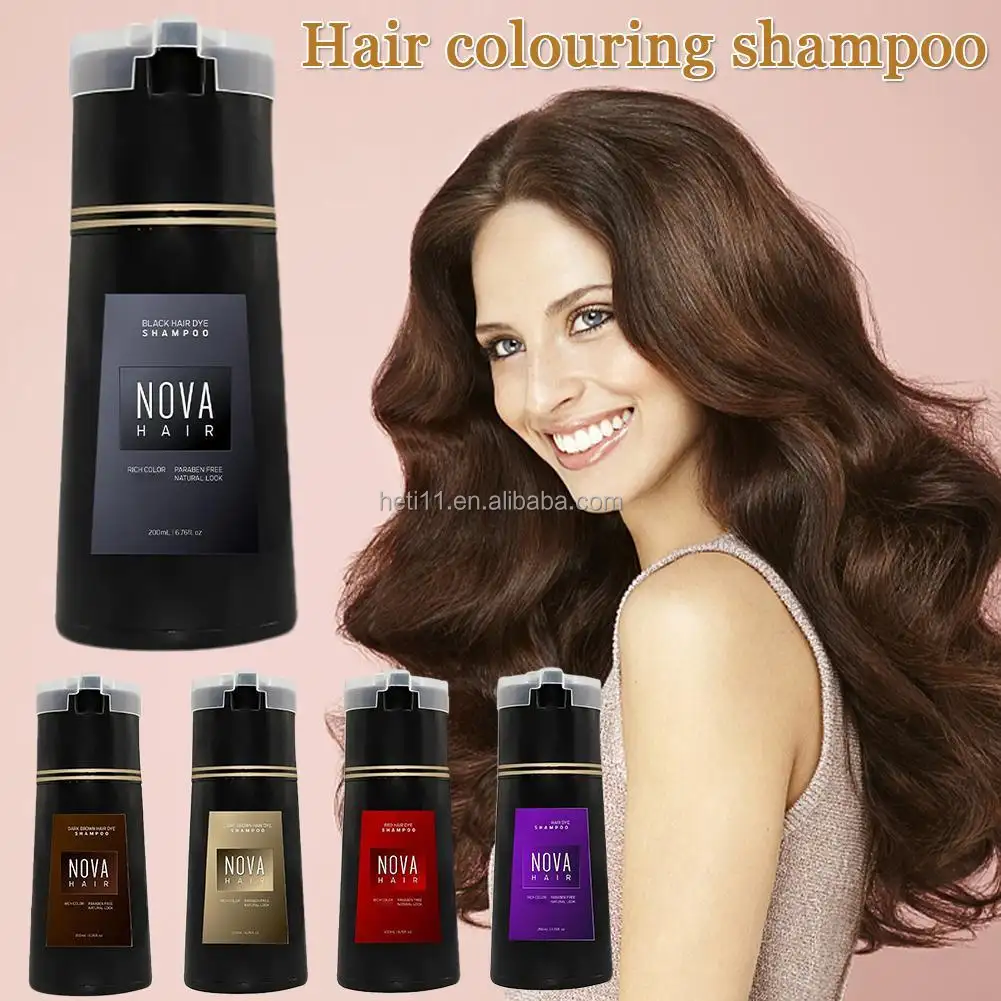 Nova Haarfärbungsshampoo, Nova Haar-Instantfarbungsshampoo, Haarfarbungsshampoo für graues Haar lang anhaltende Ernährung für Männer und Frauen