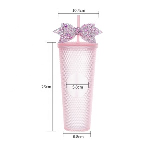 كوب قهوة بربطة ماشية بفوهة واسعة متعددة الألوان ، مج قهوة للسفر من البلاستيك مثلج مزدوج من القش - Product Image 2