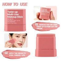 Stick multi-usage pour les yeux, le blush et la couleur des lèvres avec pinceau rotatif - Formule imperméable longue durée qui change de couleur pour les peaux claires