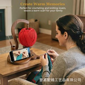 Wooden Rotatable Yarn Spool Holder Magnetic Knitting Yarn Holder For Hand Knitting <b>Desktop</b> Use - Product Image 1