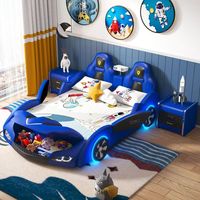 Cartoon-Leder-Einzelbett mit Schutzgitter Mädchen Kinder Rennwagen-Bett Rennwagen-förmiges Kinderbett